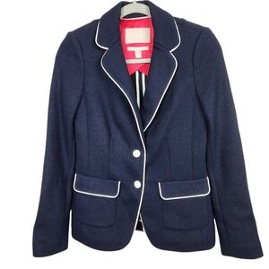 Banana Republic Blue White Piped Wool Blend Preppy Blazer Jacket Women's Size 2